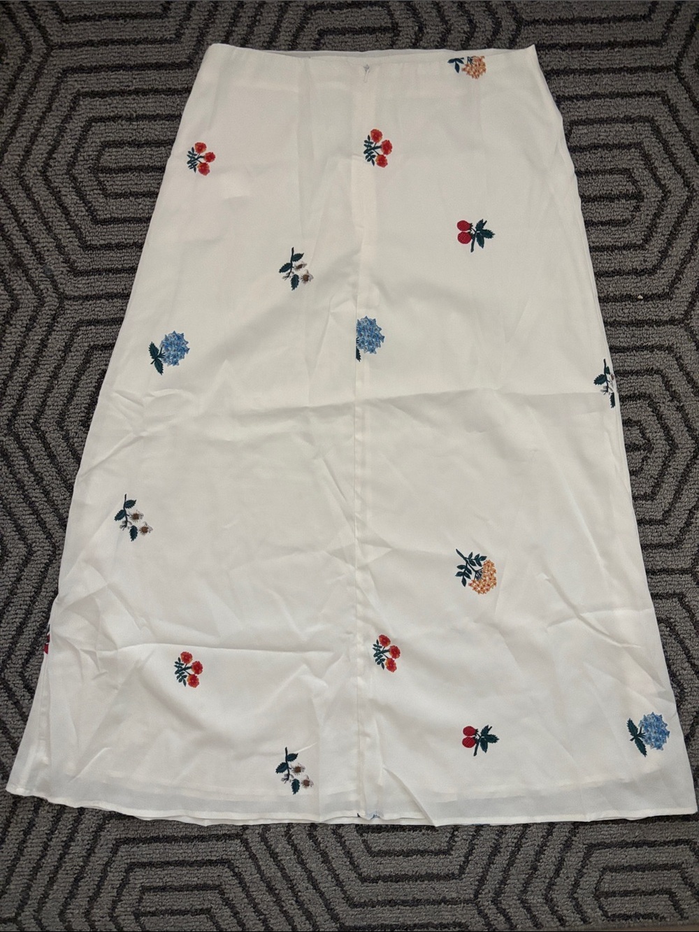White Floral Embroidered Midi Skirt